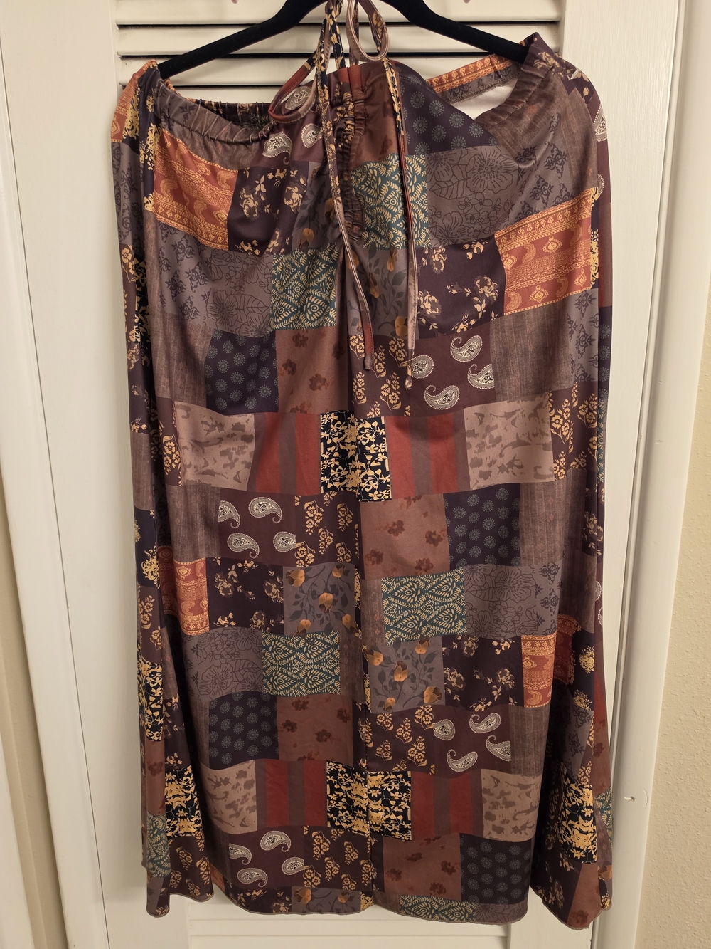 ROMWE Brown Multi Patchwork Maxi Skirt
